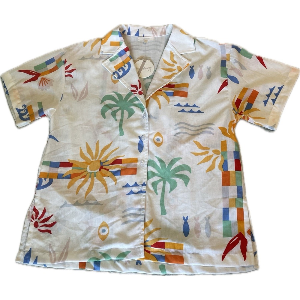 NWT! 2 Pc "No Comment" Size L White Multi Color Print Polyester Ladies w/ Shorts